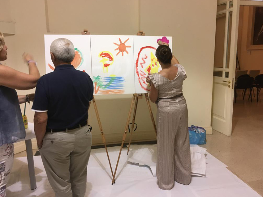 Realizzazione di un' opera pittorica a più mani a cura dei partecipanti al Convegno del 29 giugno  tenutosi a  Lecce presso il Convitto Palmieri